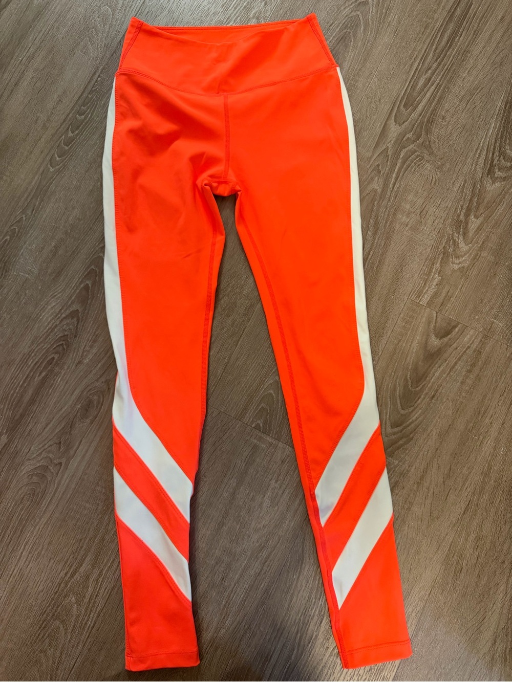 Bandier x splits59 Neon Orange Active Leggings with White Stripes